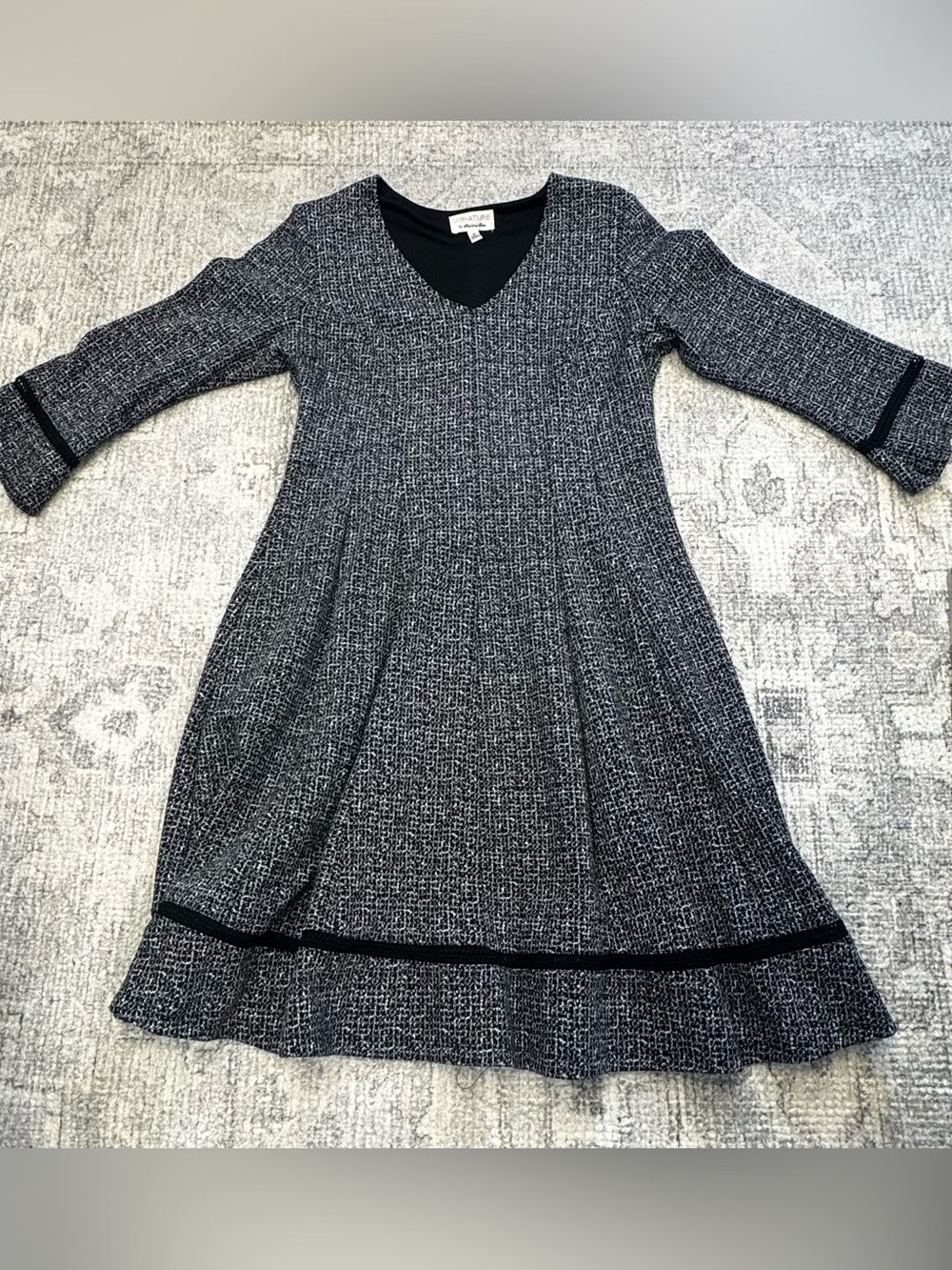 Signature by Robbie Bee Black and White Tweed V-Neck Fit-and-Flare Dress